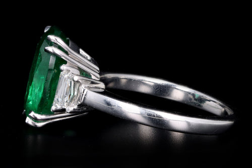 Platinum 3.50 Carat Oval Natural Zambian Emerald & Diamond Ring - Queen May