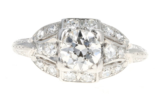 Art Deco Platinum .63 Carat Old European Cut Diamond Engagement Ring - Queen May