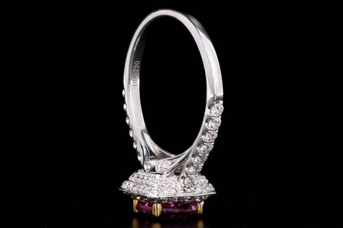18K White Gold 1.74 Carat Natural Pink Sapphire & Diamond Halo Ring - Queen May