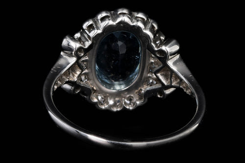 Art Deco Inspired Platinum 1.50 Carat Aquamarine & Diamond Halo Ring - Queen May