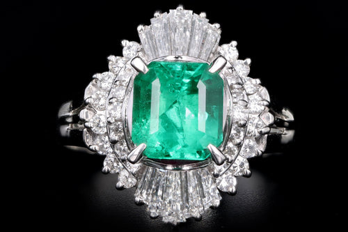 Retro Platinum 1.28 Carat Emerald & Diamond Fan Ring - Queen May