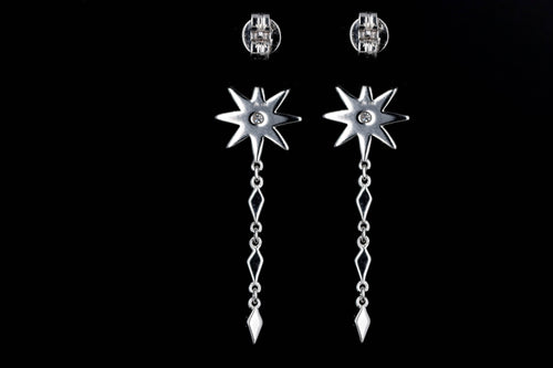 14K White Gold Diamond Star Drop Earrings - Queen May