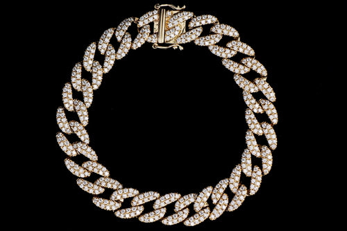 14K Yellow Gold 4.36 Carat Total Weight Diamond Pave Curb Link Bracelet - Queen May