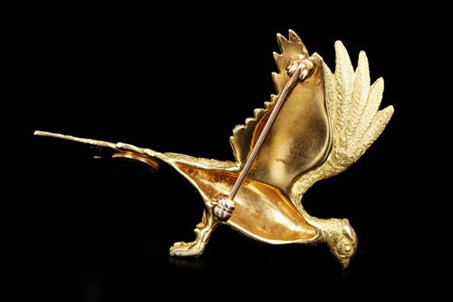 Vintage 18K Yellow Gold Pheasant Brooch - Queen May