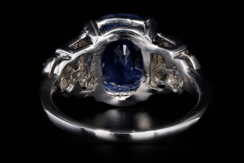 Art Deco 14K White Gold 5.12 Carat Natural No Heat Sapphire & Diamond Ring GIA Certified - Queen May