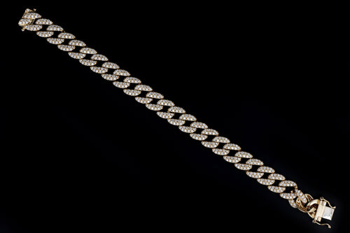 14K Yellow Gold 4.36 Carat Total Weight Diamond Pave Curb Link Bracelet - Queen May