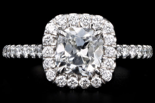 Platinum .99 Carat Cushion Cut Diamond Halo Engagement Ring GIA Certified - Queen May