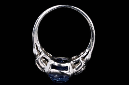 Art Deco 14K White Gold 5.12 Carat Natural No Heat Sapphire & Diamond Ring GIA Certified - Queen May