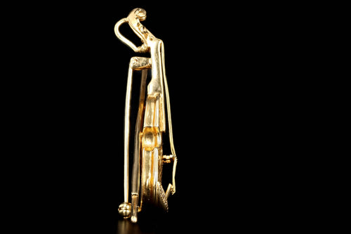 Vintage 18K Yellow Gold Sapphire & Diamond Violin Pendant/Brooch - Queen May