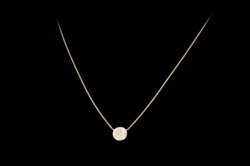 New 14K Gold .17 Carat Total Weight Diamond Pave Circle Necklace - Queen May