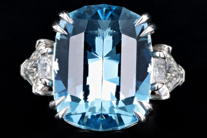 Modern Platinum 10.07 Carat Aquamarine and Diamond Ring GIA Certified - Queen May