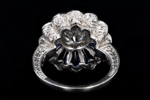 Art Deco Inspired 2.06 Carat Round Brilliant Diamond & Synthetic Sapphire Flower Ring - Queen May