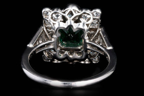 Art Deco Inspired Platinum 1 Carat Natural Colombian Emerald & Diamond Ring - Queen May