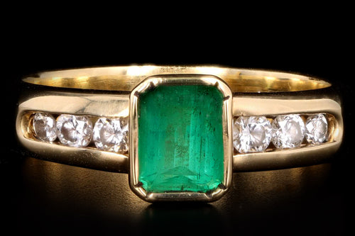18K Yellow Gold .58 Carat Natural Emerald & Diamond Ring - Queen May