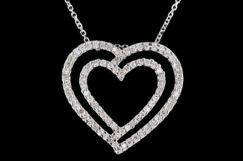 14K White Gold .20 Carat Total Weight Diamond Heart Pendant Necklace - Queen May
