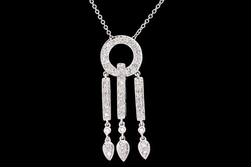 14K White Gold .20 Carat Total Diamond Dangle Pendant Necklace - Queen May