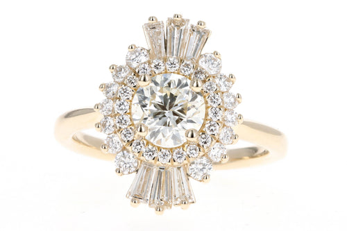 New 14K Yellow Gold 1.01 Carat Round Diamond Fan Engagement Ring - Queen May