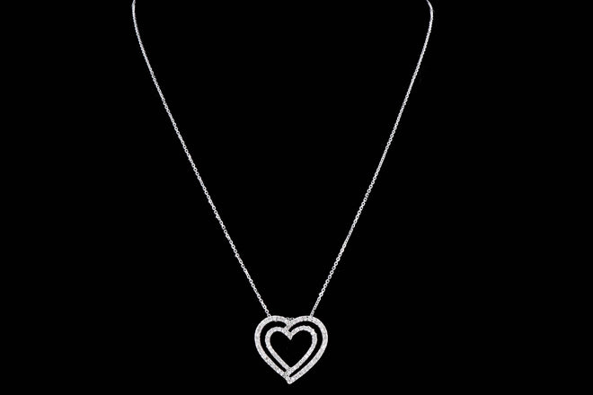 14K White Gold .20 Carat Total Weight Diamond Heart Pendant Necklace - Queen May