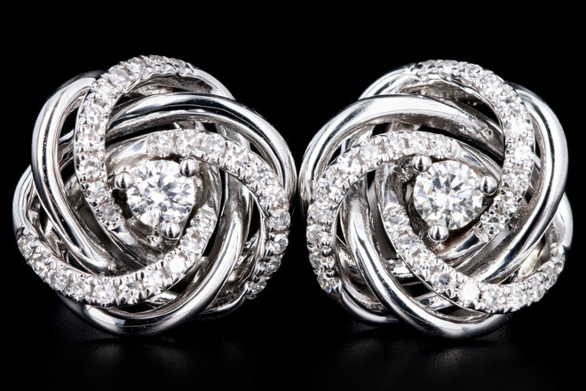 14K Gold Round Diamond Flower Swirl Stud Earrings - Queen May