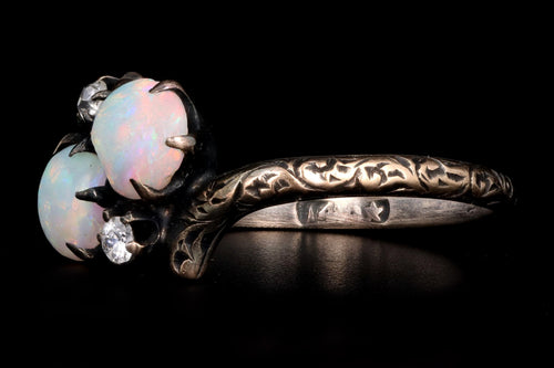 Victorian 14K White Gold Opal & Diamond Ring - Queen May