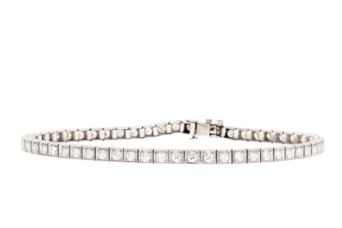 Art Deco Platinum 2.50 Carat Total Weight Old European Cut Diamond Tennis Bracelet - Queen May
