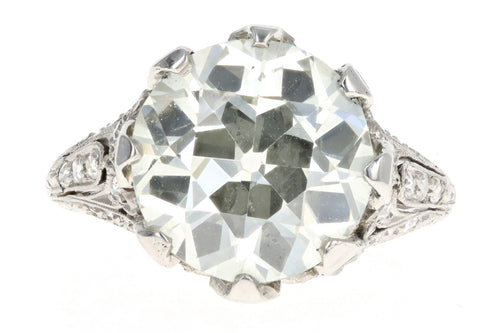 Art Deco Platinum 5.88 Carat Old European Cut Diamond Engagement Ring - Queen May