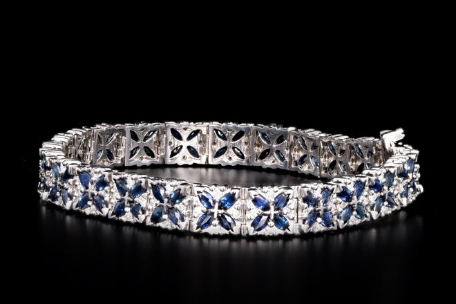 14K White Gold Marquise Natural Sapphire & Diamond Flower Bracelet - Queen May