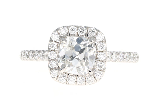 Platinum .99 Carat Cushion Cut Diamond Halo Engagement Ring GIA Certified - Queen May