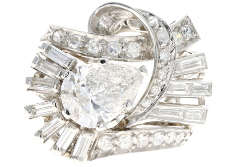 Retro Platinum 1.83 Carat Pear Cut Diamond Cluster Ring IGI Appraisal Report - Queen May