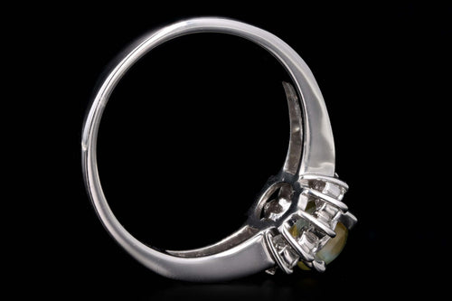 Platinum .91 Carat Cat's Eye Chrysoberyl & Diamond Halo Ring - Queen May