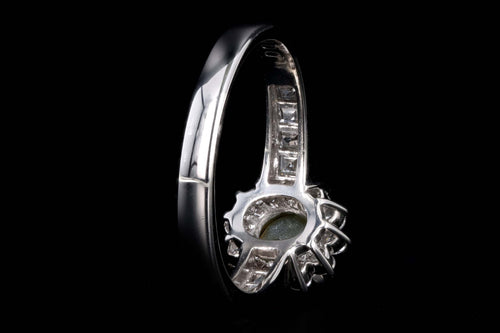 Platinum .91 Carat Cat's Eye Chrysoberyl & Diamond Halo Ring - Queen May