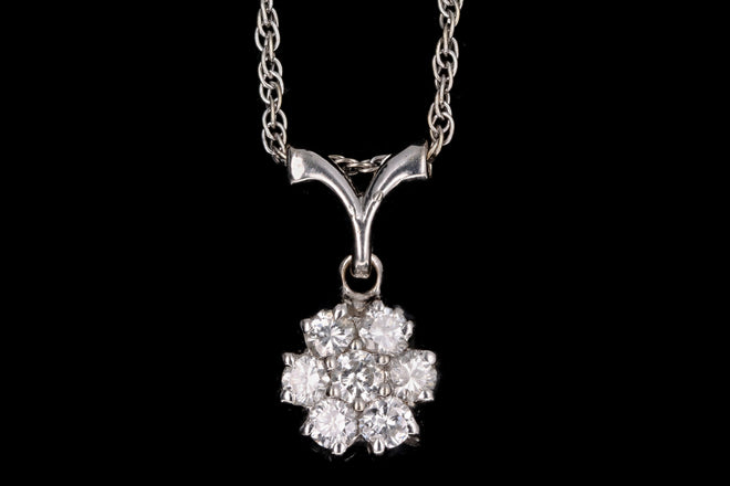 14K White Gold .35 Carat Total Weight Diamond Flower Pendant Necklace - Queen May