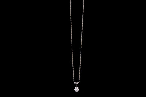 14K White Gold .35 Carat Total Weight Diamond Flower Pendant Necklace - Queen May