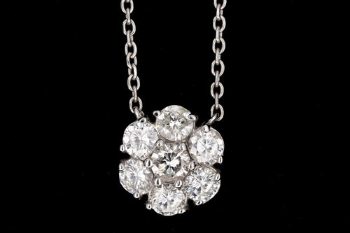 14K White Gold 1.50 Carat Total Weight Diamond Flower Pendant Necklace - Queen May