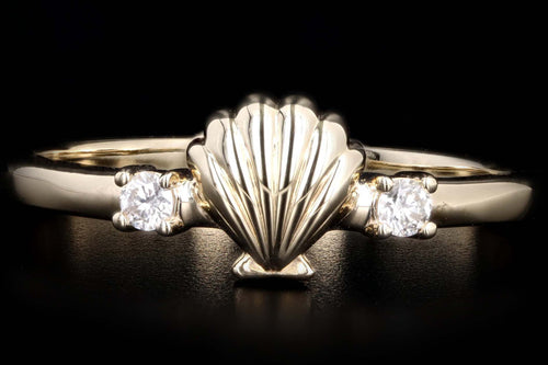 14K Yellow Gold Diamond Seashell Ring - Queen May