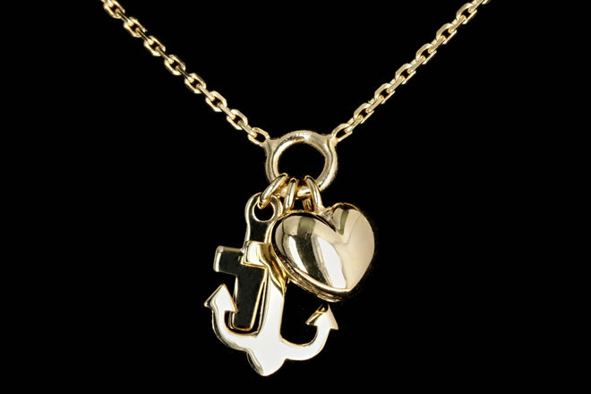 14K Yellow Gold Heart Anchor & Cross Charm Pendant Necklace - Queen May