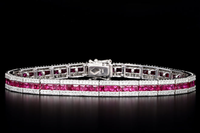 18K White Gold Natural Ruby & Diamond Line Bracelet - Queen May