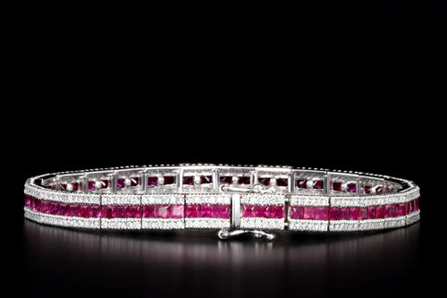 18K White Gold Natural Ruby & Diamond Line Bracelet - Queen May