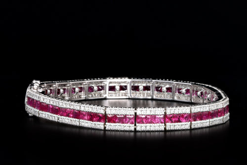 18K White Gold Natural Ruby & Diamond Line Bracelet - Queen May