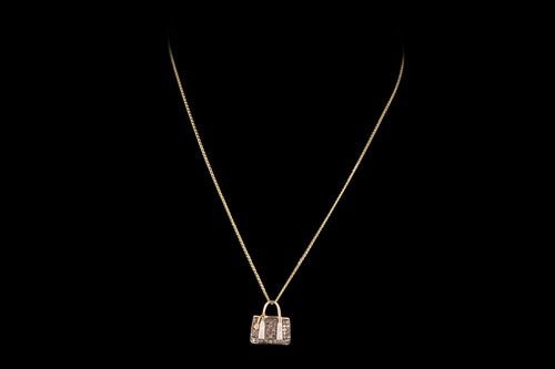10K Yellow Gold Chocolate Diamond Purse Pendant Necklace - Queen May
