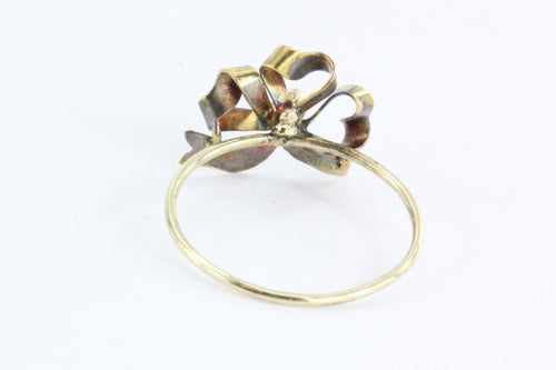 Antique Victorian 14K Gold Single Cut Diamond & Ribbon Stick Pin Conversion Ring - Queen May