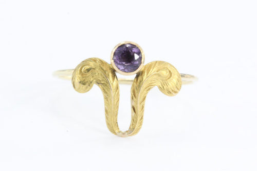 Antique Art Nouveau Ostrich Feather Plume & Amethyst Stick Pin Conversion Ring - Queen May