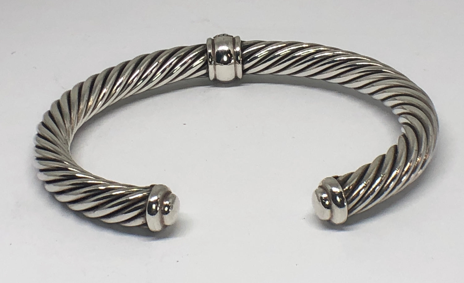 David Yurman 7mm Sterling Silver Black Diamonds Cable Cuff Bracelet 