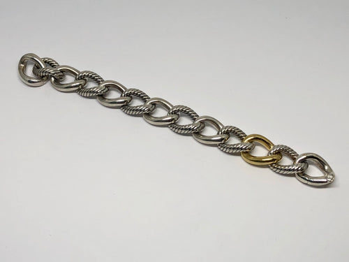 David Yurman Sterling Silver & 18K Gold Two Tone Curb Chain Link Bracelet 7.6" - Queen May