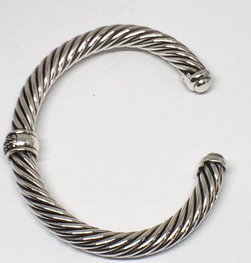 David Yurman 7mm Sterling Silver Black Diamonds Cable Cuff Bracelet - Queen May