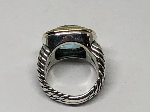 David Yurman Sterling Silver & 18K Gold Blue Topaz Albion Ring Size 6.75 - Queen May
