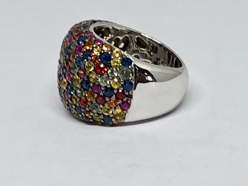 EFFY Sterling Silver Multi-Color Sapphire Splash Large Dome Ring Size 7 - Queen May
