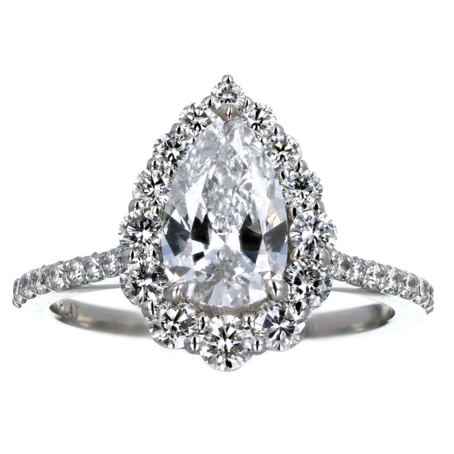 1.46 Carat Pear Diamond Graduated Halo Engagement Ring in Platinum GIA Certified - Queen May