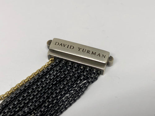 David Yurman Sterling Silver 18k Gold Black 16 Strand Bracelet 7" - Queen May