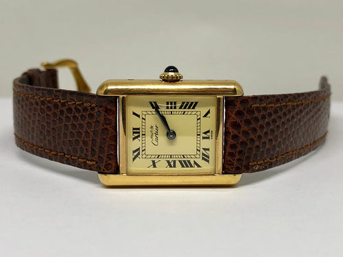 Cartier Sterling Silver Gold Washed Must de Cartier Tank Women's Watch Mechanical - Queen May